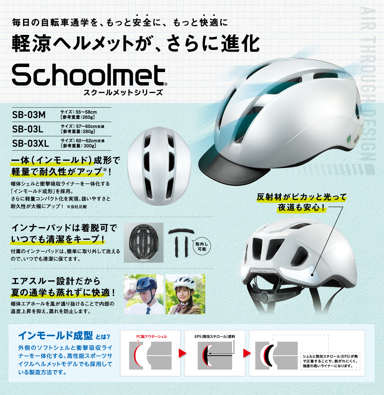SB-03L（57〜60cm未満） | 通学用ヘルメットの新スタイル | Kabuto