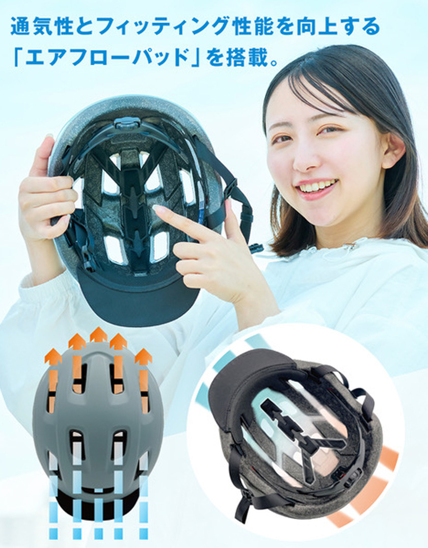 通気性とフィッティング性能を向上する「エアーフローパッド」を搭載